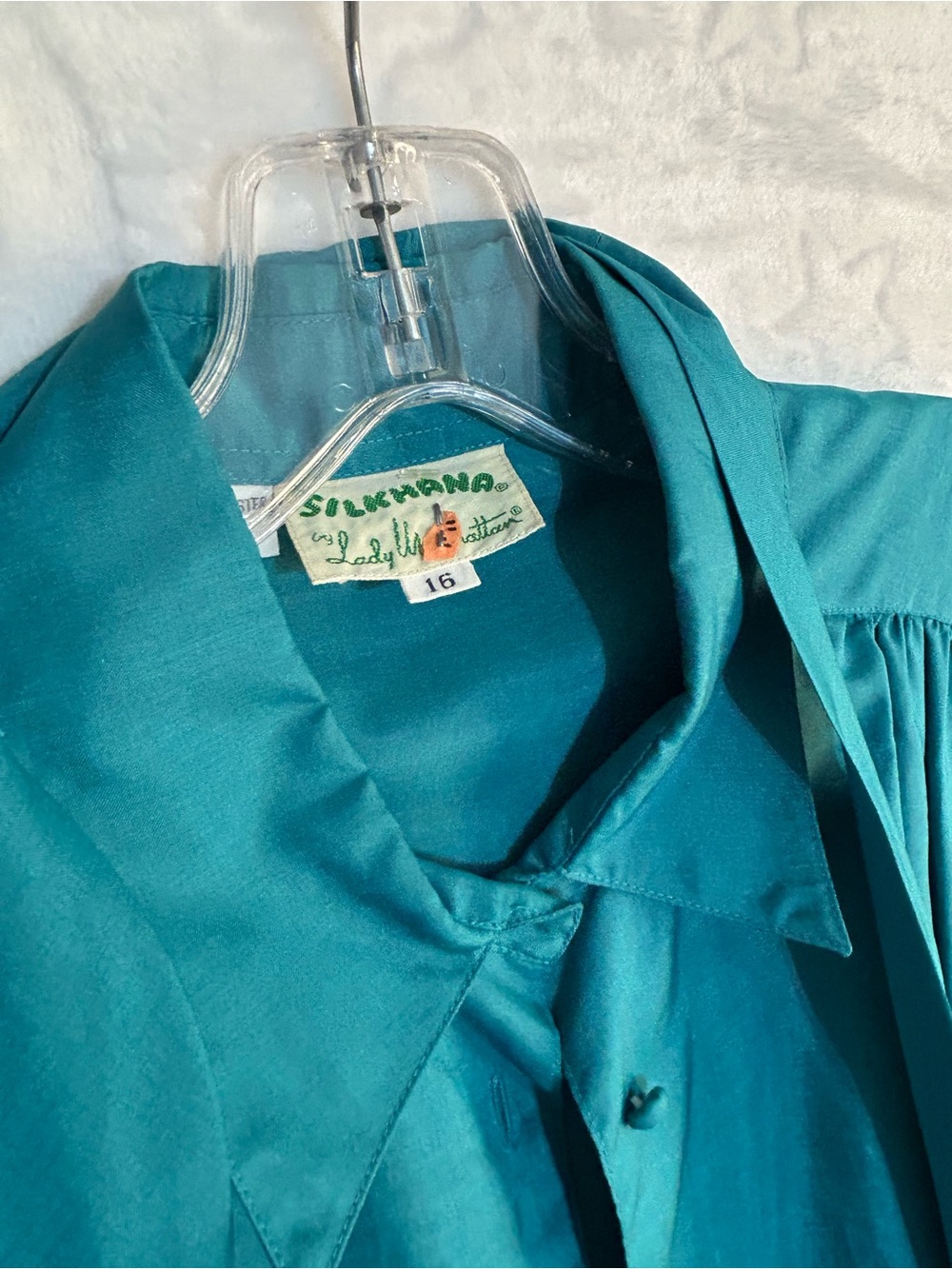 Vintage Silkhana Teal Button-Up Blouse with Bow Tie